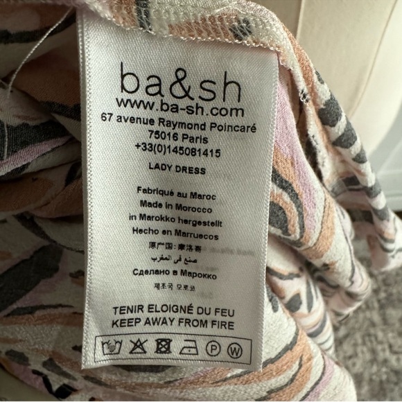 ba&sh Tabby Beige Pink Rust Abstract Wrap Style V-Neck Short Sleeve Dress Size S - Picture 13 of 14